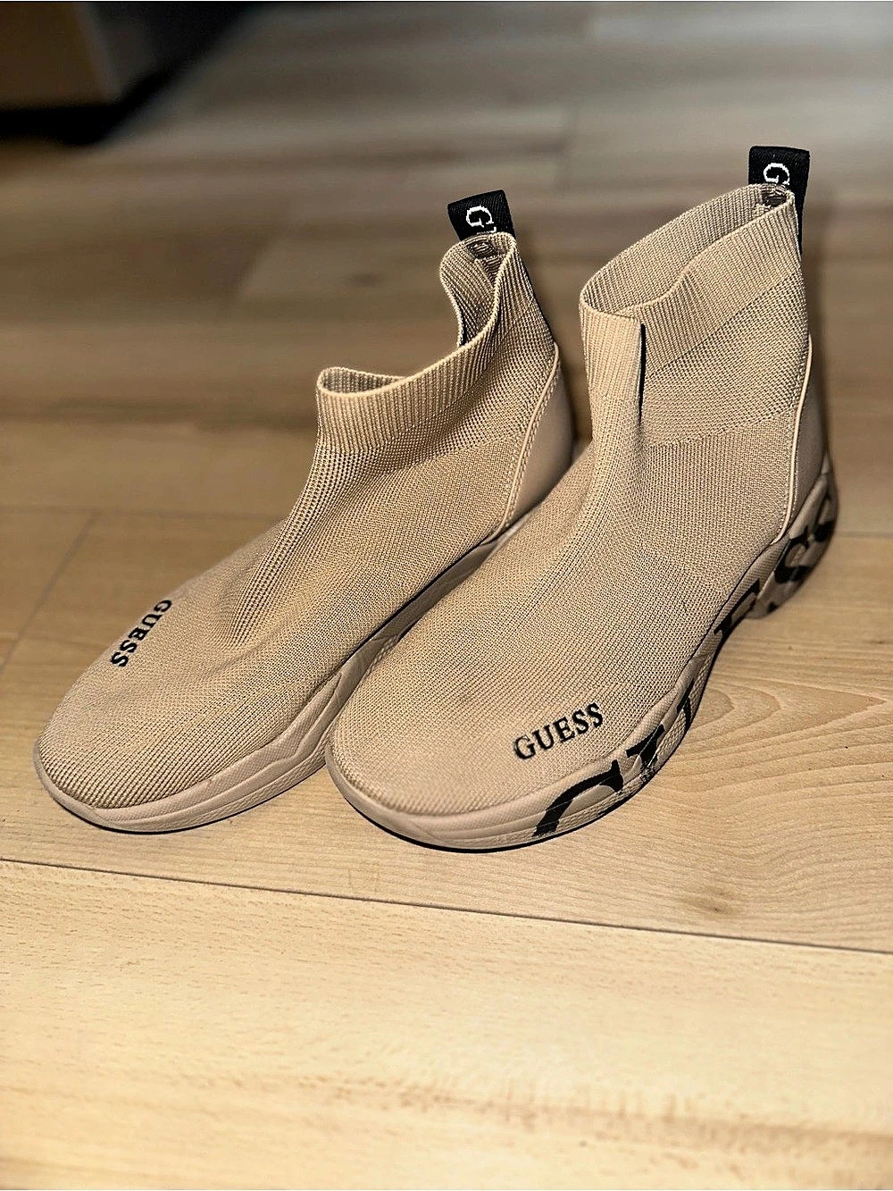 GUESS Pause High Top Sock Sneaker Beige